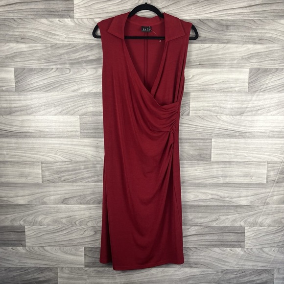 JKLA California Dresses & Skirts - Jkla California Dress Womens M Red Stretch Faux Wrap Collard Vintage Sleeveless